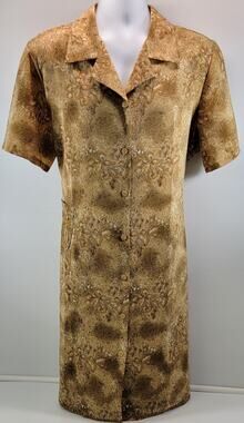 Voir Collection Brown Floral Women Polyester Button Down Rear Tie Maxi Dress XL